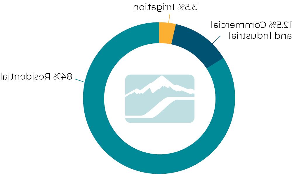 图表显示客户的类型，84%的住宅，12.5%商业和工业.5%的灌溉.